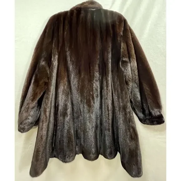 BIRGER CHRISTENSEN Worlds Finest Dark Ranch Mink Fur Mid Length Swing Coat Sz 12 - Picture 2 of 16